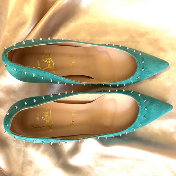 Red Bottom Suede Turquoise Spike Stilettos - Picture 7 of 15